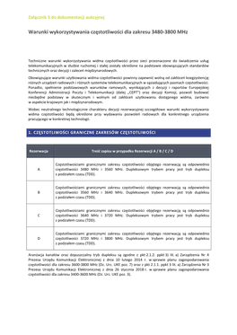 Warunki Wykorzystywania Częstotliwości Dla Zakresu 3480-3800 Mhz