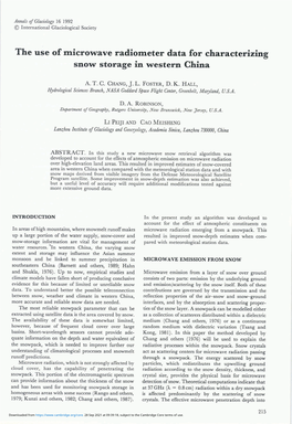 The Use of Microwave Radiometer Data for Characterizing Snow Storage in Western China