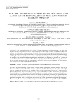 New Crocodylian Remains from the Solimões Formation (Lower Eocene–Pliocene), State of Acre, Southwestern Brazilian Amazonia