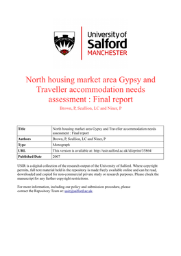 North Housing Market Area Gypsy and Traveller Accommodation Needs Assessment : Final Report Brown, P, Scullion, LC and Niner, P