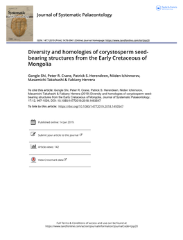 Diversity and Homologies of Corystosperm Seed-Bearing Structures from the Early Cretaceous of Mongolia Aã B,C D E F Gongle Shi , Peter R