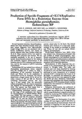 Production of Specific Fragments of 4X174replicative Form DNA by a Restriction Enzyme from Haemophilus Parainfluenzae, Endonuclease HP