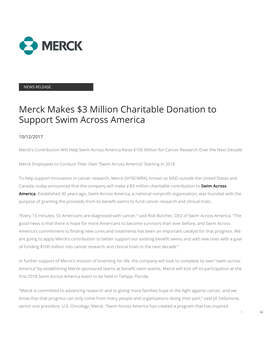 Merck Makes $3 Million Charitable Donation to Support Swim Across America