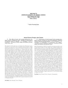 ABSTRACTS AMERICAN SOCIETY of ANIMAL SCIENCE SOUTHERN SECTION January 31–February 4, 2003 Mobile, Alabama