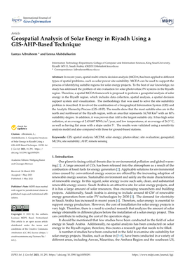 Geospatial Analysis of Solar Energy in Riyadh Using a GIS-AHP-Based Technique