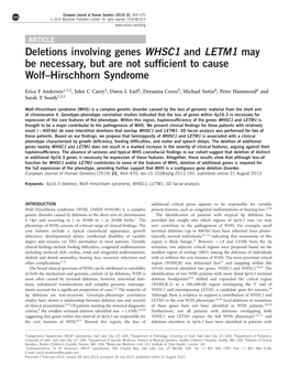 Deletions Involving Genes WHSC1 and LETM1 May Be Necessary, but Are Not Sufficient to Cause Wolf&Ndash;Hirschhorn Syndrome