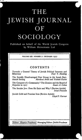 CONTENTS Towards a General Theory of Jewish Political Interests and Behaviour � Peter Y