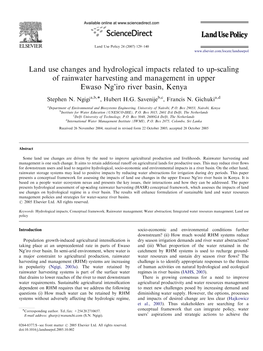 Land Use Changes and Hydrological Impacts Related to Up-Scaling of Rainwater Harvesting and Management in Upper Ewaso Ng’Iro River Basin, Kenya