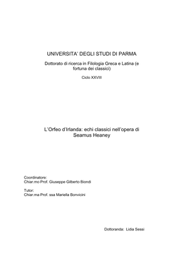 Echi Classici Nell'opera Di Seamus Heaney