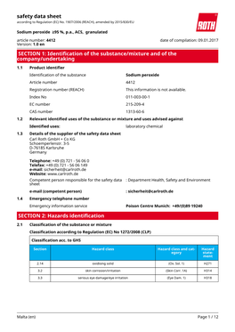 Safety Data Sheet: Sodium Peroxide