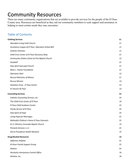 Community Resources There Are Many Community Organizations That Are Available to Provide Services for the People of the El Paso County Area