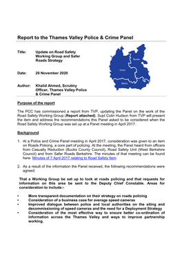 Report to the Thames Valley Police & Crime Panel