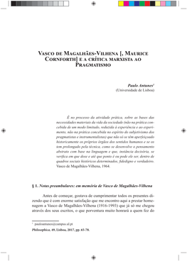 [, Maurice Cornforth] E a Crítica Marxista Ao Pragmatismo 67 Panhamento No Título (Que Nada Mais Terá De Misterioso)