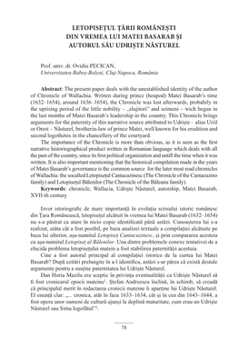 Letopisețul Țării Românești Din Vremea Lui Matei Basarab Și Autorul Său Udriște Năsturel