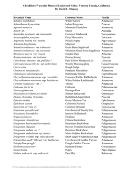 Checklist of Vascular Plants of Lockwood Valley, Ventura County, California by David L