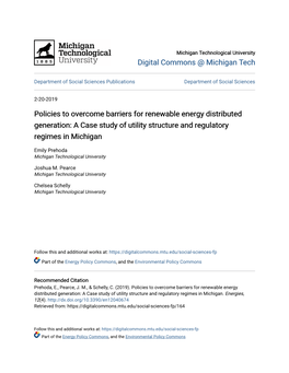 Policies to Overcome Barriers for Renewable Energy Distributed Generation: a Case Study of Utility Structure and Regulatory Regimes in Michigan