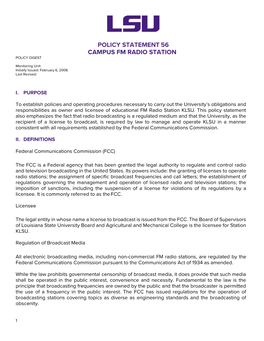 Policy Statement 56 Campus Fm Radio Station Policy Digest