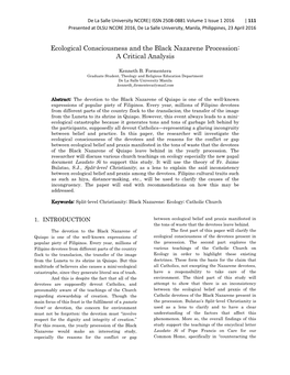 Ecological Consciousness and the Black Nazarene Procession: a Critical Analysis