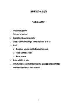 Department of Health Table of Contents