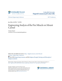 Engineering Analysis of the Fire Miracle on Mount Carmel Charles Baukal Oral Roberts University, Baukalc0@Sbcglobal.Net