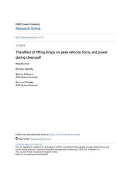 The Effect of Lifting Straps on Peak Velocity, Force, and Power During Clean Pull