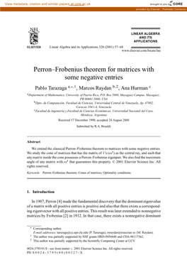 Perron–Frobenius Theorem for Matrices with Some Negative Entries