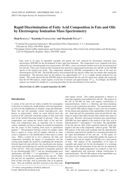 Rapid Discrimination of Fatty Acid Composition in Fats and Oils by Electrospray Ionization Mass Spectrometry