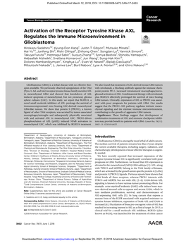 Activation of the Receptor Tyrosine Kinase AXL Regulates the Immune Microenvironment in Glioblastoma Hirokazu Sadahiro1,2, Kyung-Don Kang1, Justin T