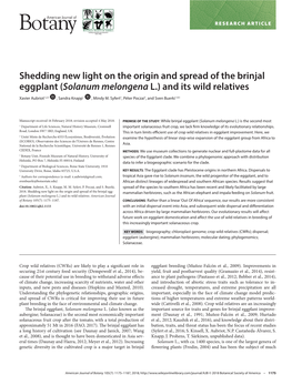 Shedding New Light on the Origin and Spread of the Brinjal Eggplant ( Solanum Melongena L.) and Its Wild Relatives