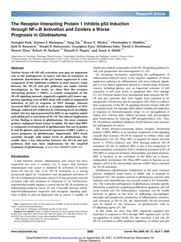 The Receptor Interacting Protein 1 Inhibits P53 Induction Through NF-KB Activation and Confers a Worse Prognosis in Glioblastoma