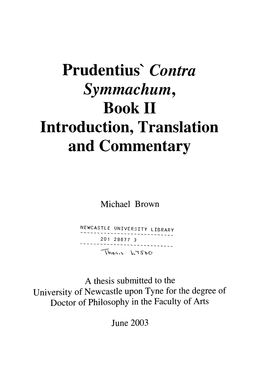 Prudentius' Contra Symmachum, Book II Introduction, Translation and Commentary