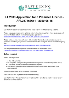 LA 2003 Application for a Premises Licence - APL217468611 - 2020-06-15