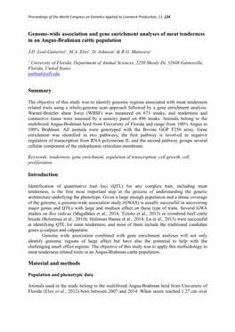 Genome-Wide Association and Gene Enrichment Analyses of Meat Sensory Traits in a Crossbred Brahman-Angus