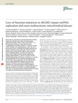 Loss-Of-Function Mutations in MGME1 Impair Mtdna Replication and Cause Multisystemic Mitochondrial Disease