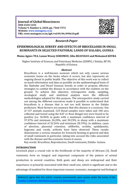 Research Paper EPIDEMIOLOGICAL SURVEY and EFFECTS of BRUCELLOSIS in SMALL RUMINANTS in SELECTED PASTORAL LANDS of DALABA, GUINEA