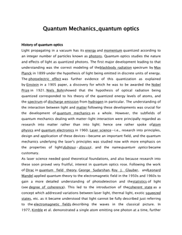 Quantum Mechanics Quantum Optics