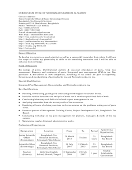 Curriculum Vitae of Mohammad Shameem Al Mamun