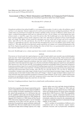 Assessment of Heavy Metal Attenuation and Mobility in Compacted Soil Columns (Penilaian Pembantutan Dan Kemobilan Logam Berat Dalam Turus Tanah Terpadat)