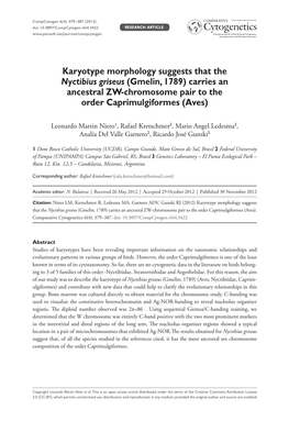 Karyotype Morphology Suggests That the Nyctibius Griseus (Gmelin, 1789) Carries an Ancestral ZW-Chromosome Pair to the Order Caprimulgiformes (Aves)