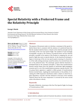 Special Relativity with a Preferred Frame and the Relativity Principle