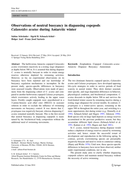 Observations of Neutral Buoyancy in Diapausing Copepods Calanoides Acutus During Antarctic Winter