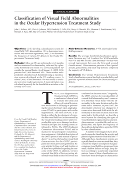 Classification of Visual Field Abnormalities in the Ocular Hypertension Treatment Study