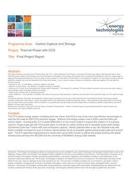 Thermal Power with CCS Final Project Report Abstract