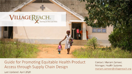 Mariam.Zameer@Villagereach.Org • • • • Theory of Change: Supply Chain Factors Impacting Equity in Immunization Problem Strategies Outputs Long-Term Outcomes Impact