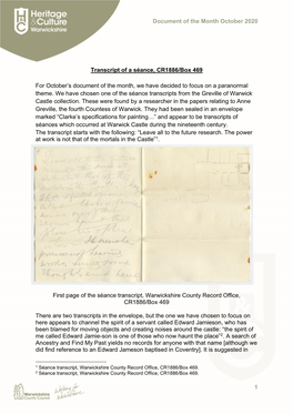 Transcript of a Séance, CR1886/Box 469