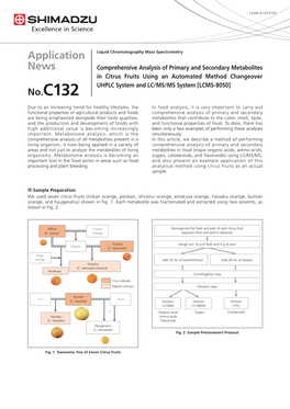 Comprehensive Analysis of Primary and Secondary Metabolites in Citrus Fruits Using an Automated Method Changeover UHPLC System and LC/MS/MS System [LCMS-8050] No.C132