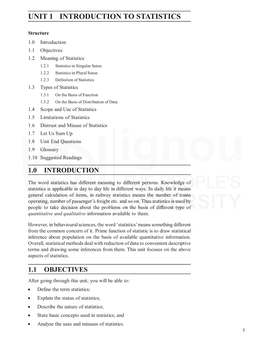 UNIT 1 INTRODUCTION to STATISTICS Introduction to Statistics