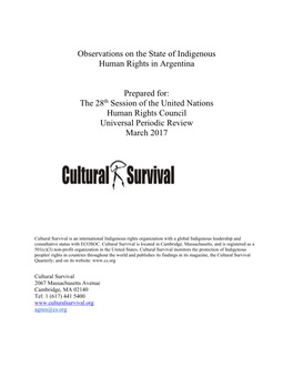 Observations on the State of Indigenous Human Rights in Argentina