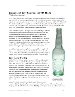 Breweries of Early Kalamazoo (1837-1915) “The Brew from Kalamazoo”