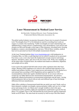 Laser Measurement in Medical Laser Service